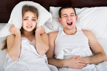 girlfriend cannot stand guy snoring loudly in sleep
