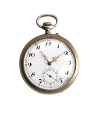 Vintage clock closeup isolated on white