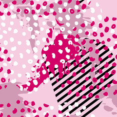 Abstract hand drawn seamless pattern with geometric and brush painted elements. Vector textured colorful background. Modern poster, card, textile, wallpaper template, wrapping paper designs.