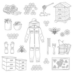 Beekeeping equipment collection vector
