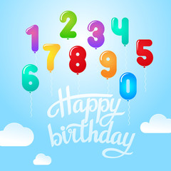 Colorful numbers and symbols balloons. Balloons for birthday, carnival, celebration, anniversary and holiday party background.