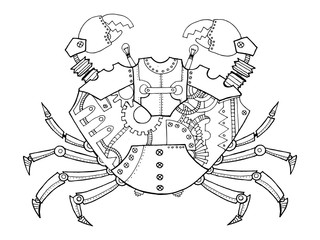 Fototapeta premium Steampunk style crab coloring book vector