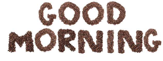 Isolated Coffee Bean Good Morning Phrase