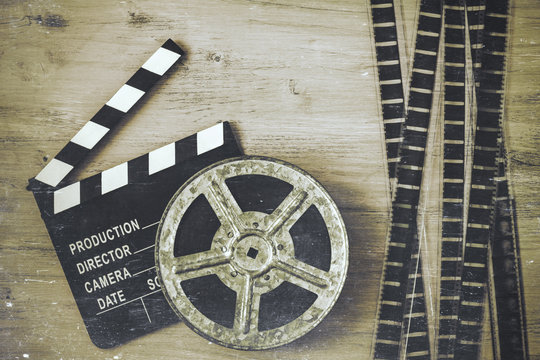 Clapperboards and the reel of film