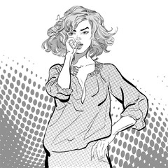 A pretty sexy women looking worriedly. Pretty young women. Glamour blonde girl. Cute woman thinking about something.