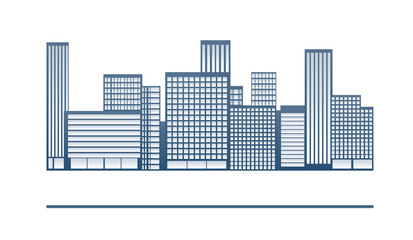 Obraz premium Building and City Illustration. Urban cityscape. Houses silhouettes vector. Color residential buildings logo.