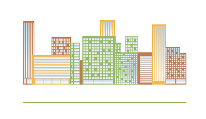 Building and City Illustration. Urban cityscape.  Houses silhouettes vector. Color residential buildings logo.