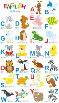 English alphabet with funny animals