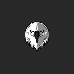 Fototapeta premium Eagle logo predator bird face aggressive, hawk head front view emblem black and white design element template, mascot sport team t-shirt print mockup