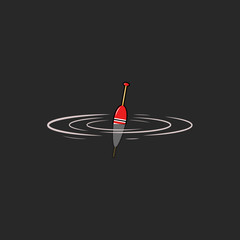 Float logo fishing emblem mockup, nibble fish ripples on the water, bobber icon, angling hobby dark background © Sergii Syzonenko