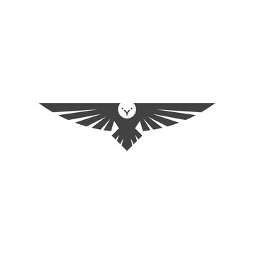 Eagle Logo, Silhouette Predator Hawk Bird Wide Wingspan Floating In The Air, Flying Animal Tattoo Emblem Mockup
