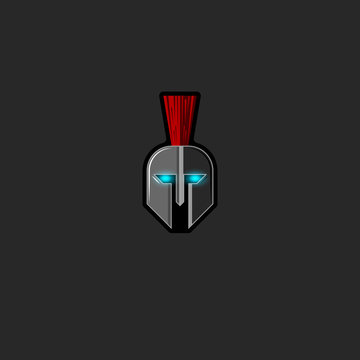 Roman warrior helmet logo ghost ancient fighter with glowing eyes, mockup fight club horror emblem or bodyguard