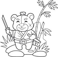 funny teddy bear samurai holding a sword in his hand