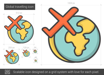 Global traveling line icon.