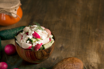 Salad with fresh vegetables and cottage cheese