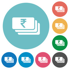 Indian Rupee banknotes flat round icons