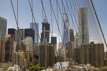 NEW YORK - USA September 12  2016 One World Trade Center seen from brooklyn bridge
