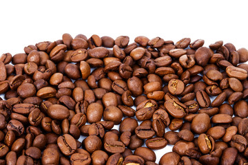Line of roasted coffee beans
