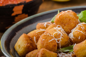 Golden fried mini croquette