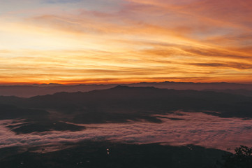 Misty summer mountain hills landscape