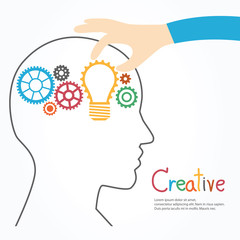 Creative light bulb and gear vector design banner template.