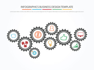 Infographic template with gear, worker and icons.