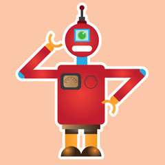 Isolated robot toy on a light red background, Vector illustration