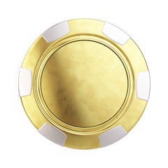 Front view of Gold casino chip isolated on white - 3d render