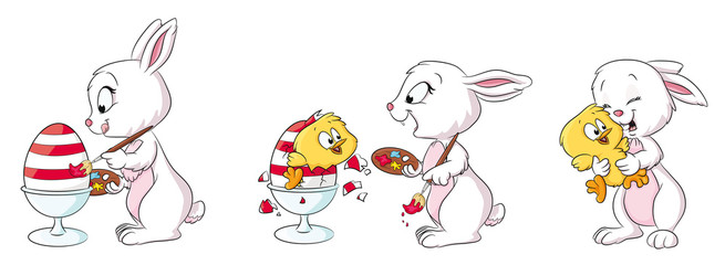 Niedliche Vektor-Illustration eines Osterhasen mit Küken