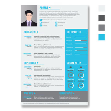 Vector creative minimalist cv resume template with photo frame and infographic charts. Casual, solid and clean template .