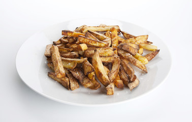 Fried potatoes on a white plate