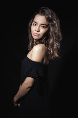 Naklejka premium asian girl on black
