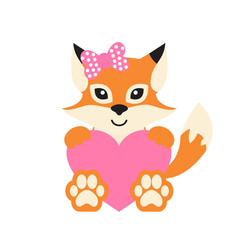 cartoon fox with heart pink