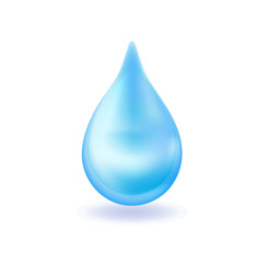 Realistic blue water drop. 3d icon droplet falls. Vector illustration