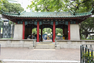 Traditional oriental construction in a Hong Kong park