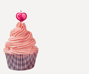 lovely pink cupcake with heart candle