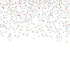 Gold blue red confetti celebration isolated on white background. Falling golden abstract decoration party, birthday celebrate, Christmas, New Year. Festival decor. Vector illustration