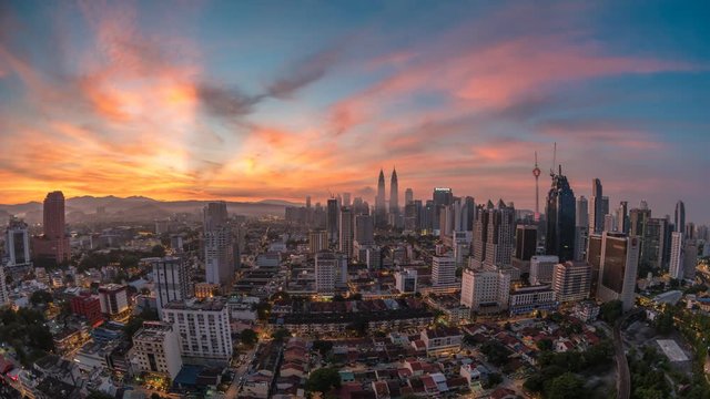 Kuala Lumpur city skyline sunrise timelapse, Malaysia, 4K Time lapse