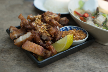 Crispy pork with garlic fries
