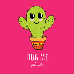 Cactus print with texts in vector. Postcard 