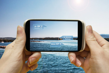 Augmented reality in the journey. Hand smartphone app to use AR,