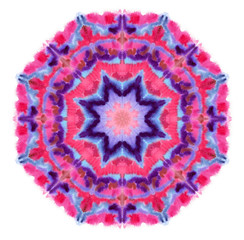 Watercolor mandala. The radial pattern with watercolors on white background.