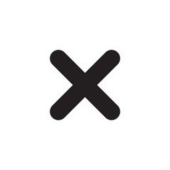 Cross sign element. Black X icon isolated on white background. Simple mark graphic design. Button for vote, decision, web. Symbol of error, check, wrong and stop, failed. Vector illustration