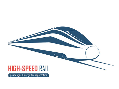 Modern High Speed Rail Emblem, Icon, Label, Silhouette. Vector I