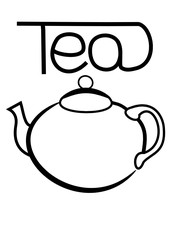 black  jug on a white background with the word Tea