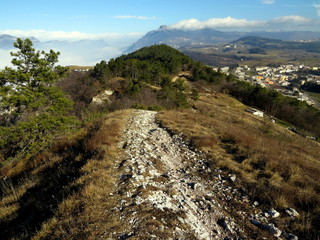 Panoramic path on mountain ridge