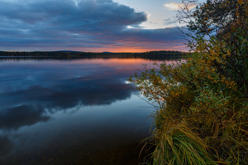 Fototapeta na wymiar Autumn sunset on the lake, Finland