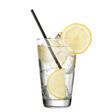 Gin And Tonic With Lemon Isolated On White Background