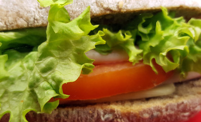 Closeup of sandwich with ham,cheese and fresh vegetables