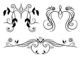 Set of black and white floral ornament for design. Tattoo floral ornament.